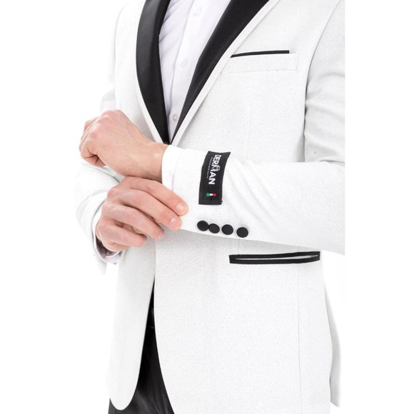 Derman White Pointed Collar Silvery Classic 2 Piece Tuxedo - Picture 7 of 8